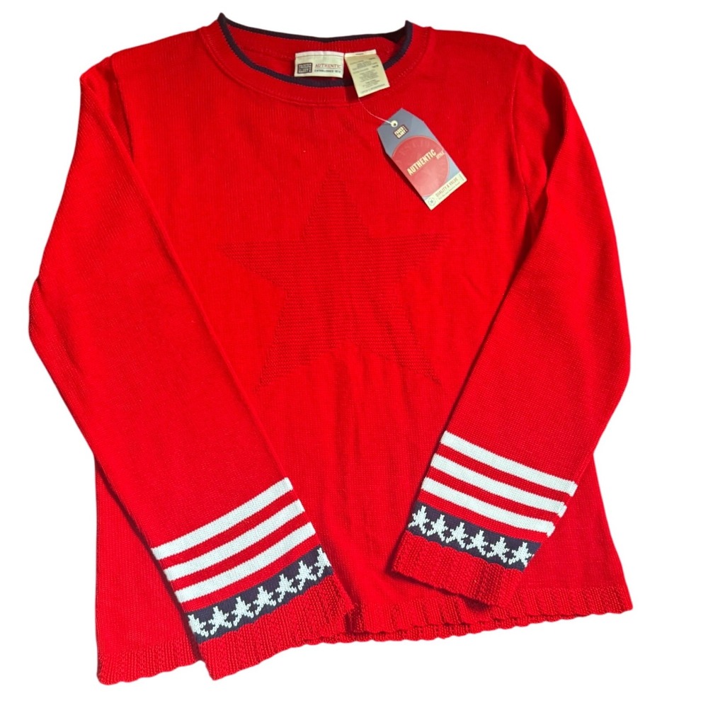 Faded Glory Red Americana Star Stripe Knit Sweater XL 16/18 NWT Made in USA